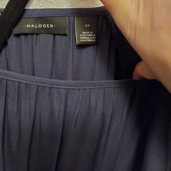 Halogen Navy Blue Short Sleeve Shirred Dress with Elastic Waist - Size XS - Picture 3 of 4